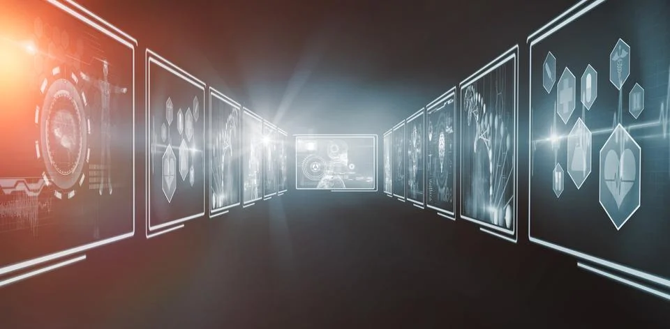 Composite 3d image of different application interface Stock Photos