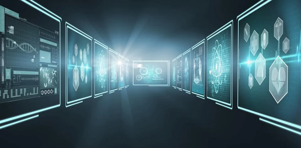 Composite 3d image of different application interface Stock Photos