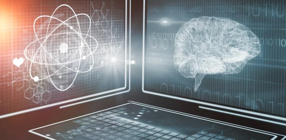 Composite 3d image of different application interface Stock Photos