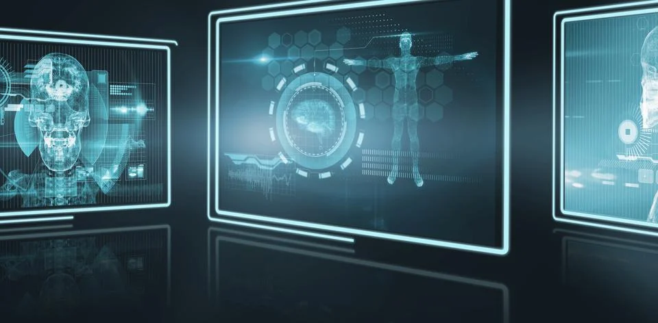 Composite 3d image of different application interface Stock Photos