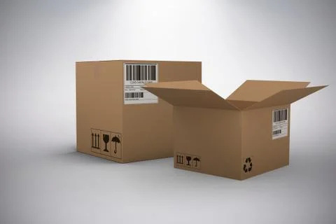 Composite 3d image of digital image of open courier cardboard box Photos