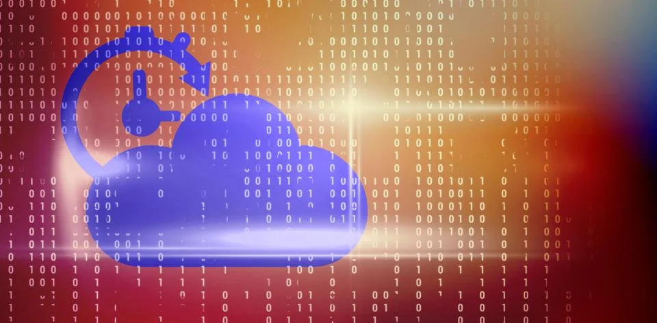 Composite 3d image of digitally generated image of cloud with timer Illustrazione stock