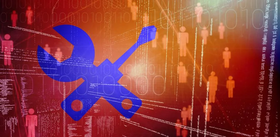 Composite 3d image of digitally generated image of spanner and screwdriver 스톡 사진