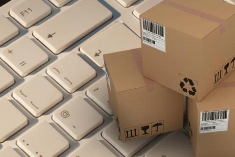 Composite 3d image of high angle view of cardboard boxes Foto stock