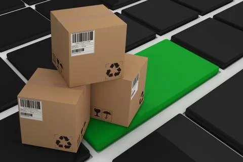 Composite 3d image of high angle view of brown cardboard boxes Stock Photos