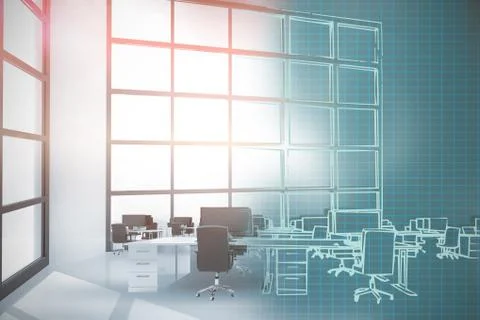 Composite 3d image of illustration of chairs by desks at office Stock Photos