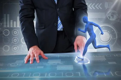 Composite 3d image of midsection of businessman pretending to use invisible Stock Photos