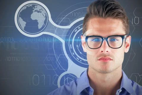 Composite 3d image of portrait of handsome young man wearing eyeglasses Stock Photos