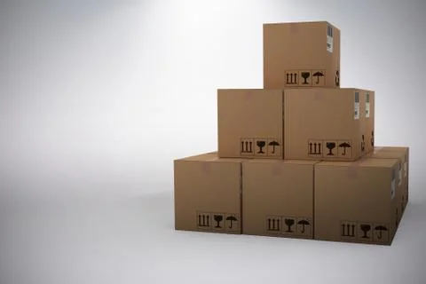 Composite 3d image of stack of brown packed cardboard boxes Stock Photos