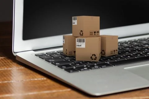 Composite 3d image of stack of brown cardboard boxes Foto stock