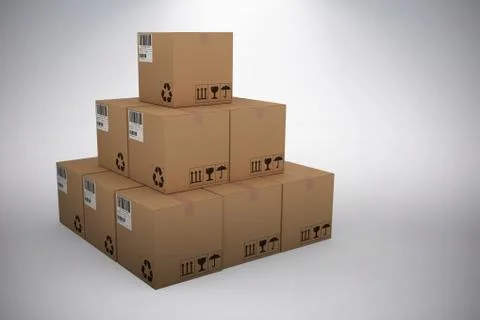 Composite 3d image of stack of packed cardboard boxes Stock Photos