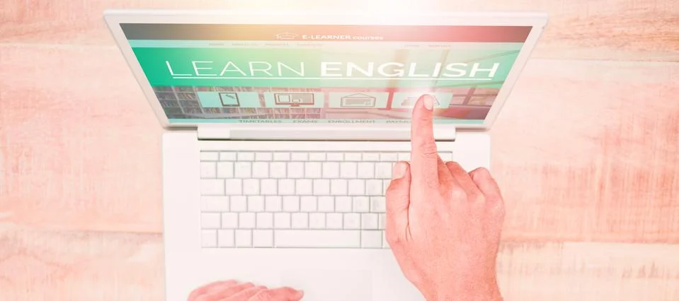 Composite 3d image of vector image of e-learning interface on screen 스톡 사진