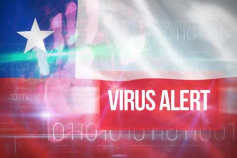 Composite 3d image of virus alert against blue technology design with binary Foto stock
