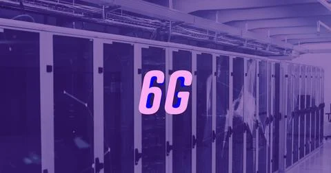 Composite of 6g text and data processing over computer servers Stockfoto's