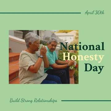 Composite of april 30th, national honesty day text and biracial couple with Stock Photos
