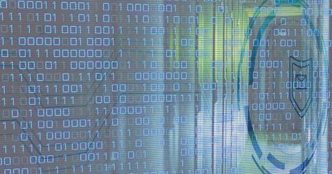 Composite of binary coding and data processing over computer servers Stock Illustration