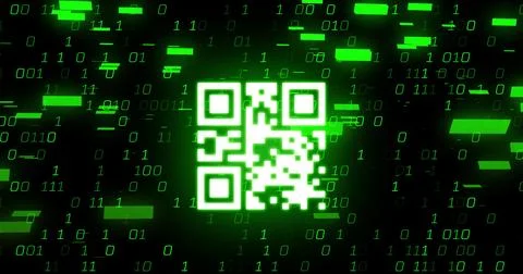 Composite of binary coding and green qr code Stock Illustration
