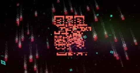 Composite of binary coding and green qr code Illustrazione stock