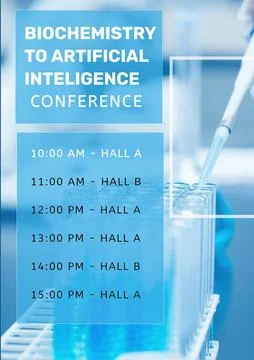 Composite of biochemistry to artificial intelligence conference, timings, hall a イラスト素材