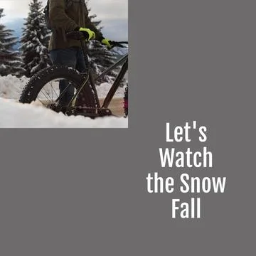 Composite of bundle up text over man with bike in winter scenery Stock Photos