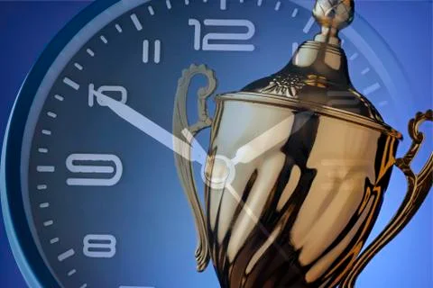 Composite concept of a clock dial and award trophy Stock Photos