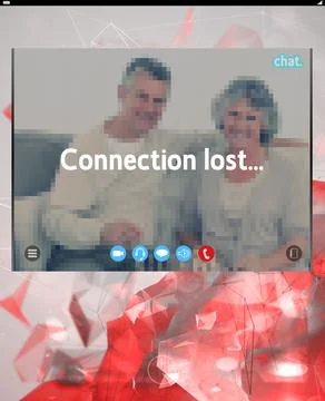 Composite of connection lost text over caucasian couple on computer screen Stock Photos