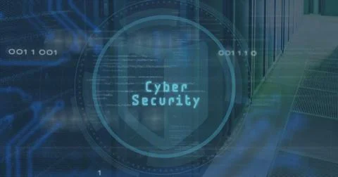 Composite of cyber security text and data processing over computer servers 写真素材