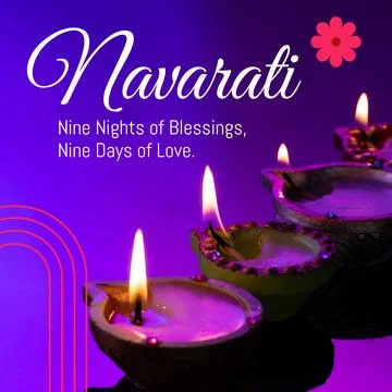 Composite of diyas with navaratri, nine nights of blessings, nine days of love Stock Illustration