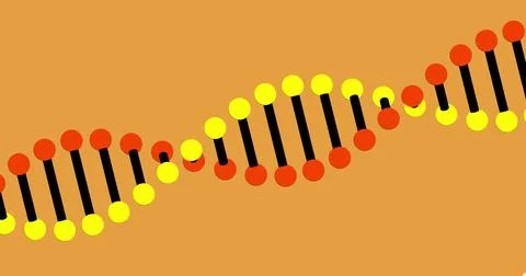 Composite of dna strand on orange background Illustrazione stock