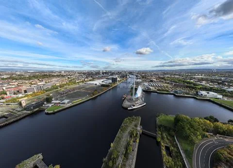 Composite Drone Image, River Clyde Glasgow Stock-Fotos
