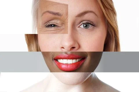 Composite face made of multi-ethnic women of different ages Stock Photos