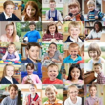 Composite Of Faces Of Multiple Male And Female Children Stock Photos