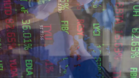 Composite of financial data processing over people exercising Stock Footage 314123788