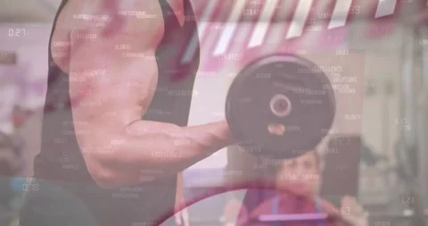 Composite of financial data processing over man exercising 動画素材 329166833