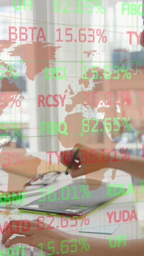 Composite of financial data processing over businesswoman using computer in Stock Footage 343955106