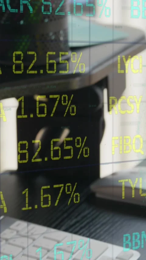 Composite of financial data processing over desk with computer in office Stock Footage 343955110