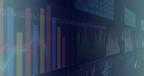 Composite of financial data processing over dark background イラスト素材