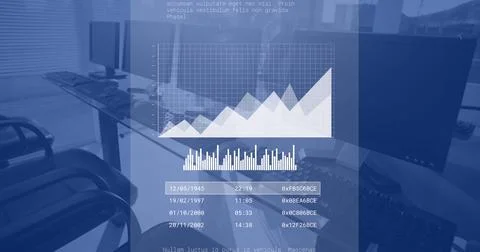 Composite of financial data processing over computers Foto stock