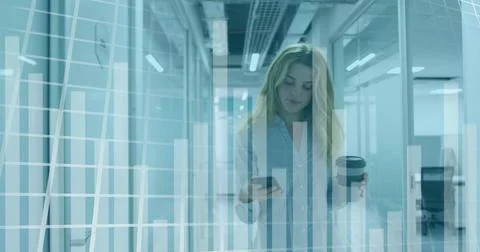 Composite of financial data processing over caucasian businesswoman using Stock Photos