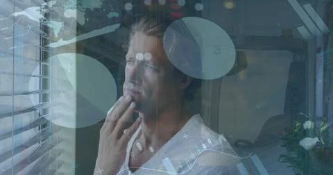 Composite of financial data processing over caucasian businessman in office Stock Photos