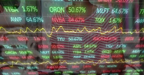 Composite of financial data processing over caucasian businesswoman Stock Photos