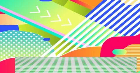 Composite of gingham table cloth and abstract vibrant pattern Foto stock
