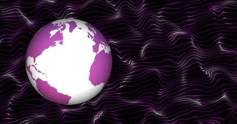Composite of globe over purple network of lines on black background Stock Illustration