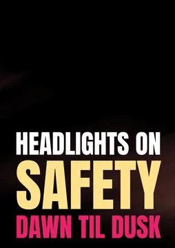 Composite of headlights on safety dawn til dusk text over black background Ilustração Stock