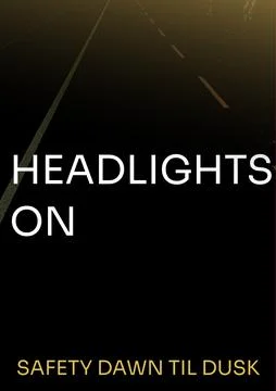 Composite of headlights on safety dawn til dusk text over road Ilustração Stock
