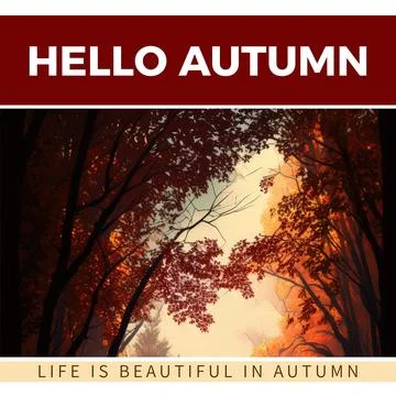 Composite of hello autumn text over autumn trees Stock Photos
