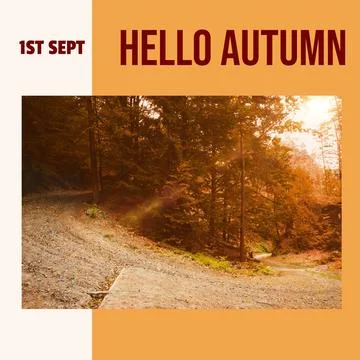 Composite of hello autumn text over autumn trees Stock Photos