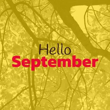 Composite of hello september text over trees in garden Ilustração Stock