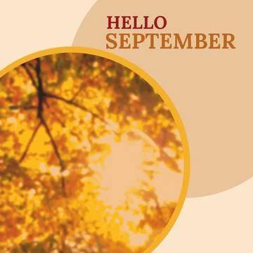 Composite of hello september text over autumn trees Fotos Stock