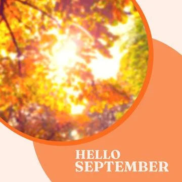 Composite of hello september text over autumn trees Fotos Stock
